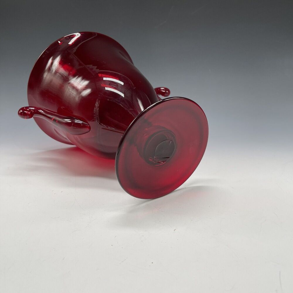 Vintage‎ Glass Red Ruby Trophy Pedestal Vase Handled MCM - Picture 7 of 16